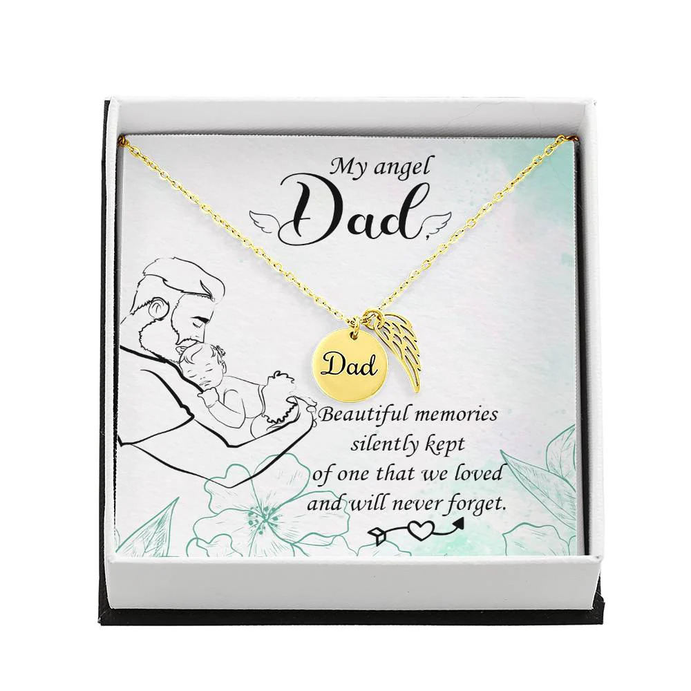 Beautiful Memories Dad Angel Wing Necklace Gold Finish Luxury Box